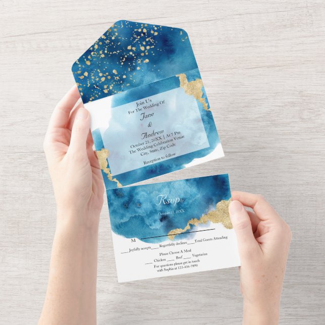 Ocean Pattern Wedding Invitation (Tearaway)