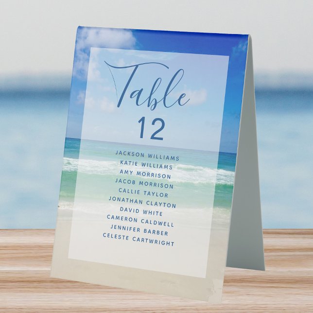 Ocean Photo Beach Wedding Table Number w Names (Creator Uploaded)