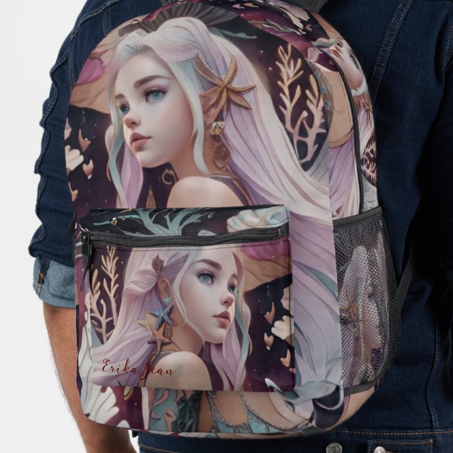Ocean Pink Burgundy Watercolor Mermaid Backpack (Creator Uploaded)