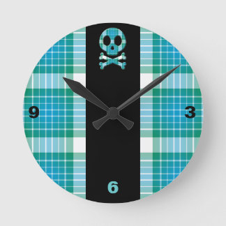 Ocean Plaid Skull Round Clock