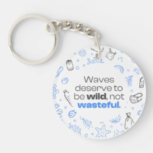  Ocean Pollution Awareness Quote & Marine Line Art Key Ring