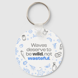 Ocean Pollution Awareness Quote with Marine Doodle Key Ring
