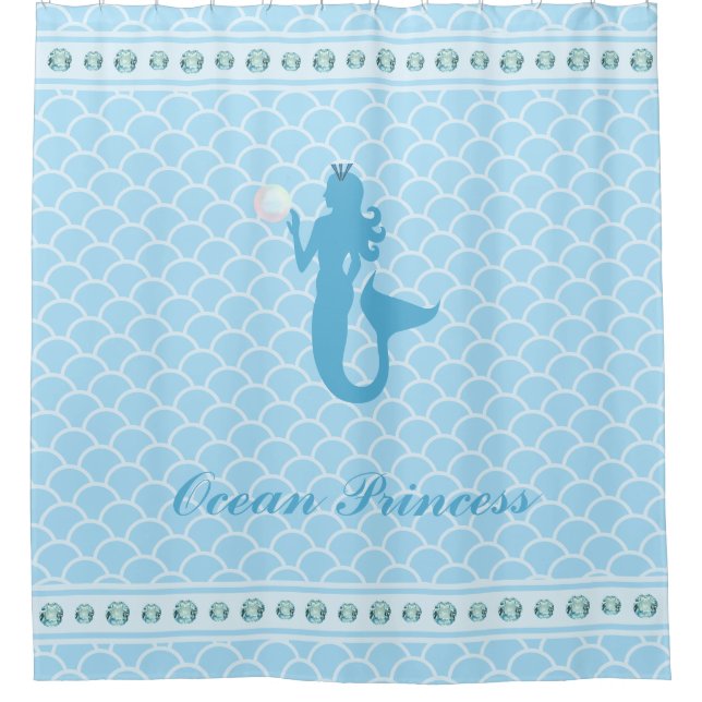 Ocean Princess Mermaid on Turquoise Wavy Shower Curtain (Front)
