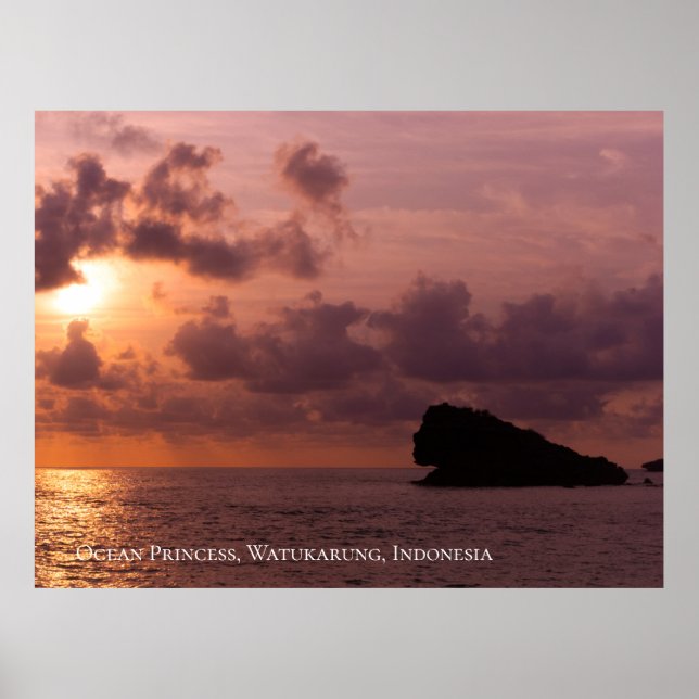 Ocean Princess Rocks Sunset Sky Twilight Poster (Front)