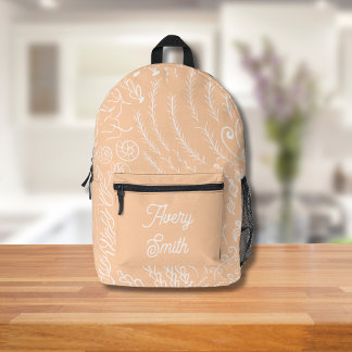 Ocean Print Backpack – Hand-Drawn Waves & Coral 