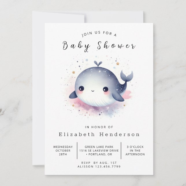 Ocean Printable Whale Baby Shower Invitation (Front)