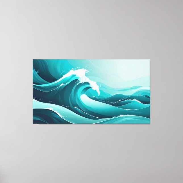 Ocean Pulse – Stylised Wave Art in Blue Tones Canvas Print (Front)