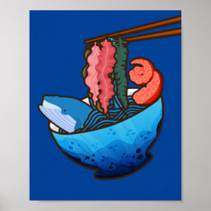 Ocean Ramen Tentacle Kelp Whale Food Nature Poster