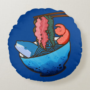 Ocean Ramen Tentacle Kelp Whale Food Nature Round Cushion