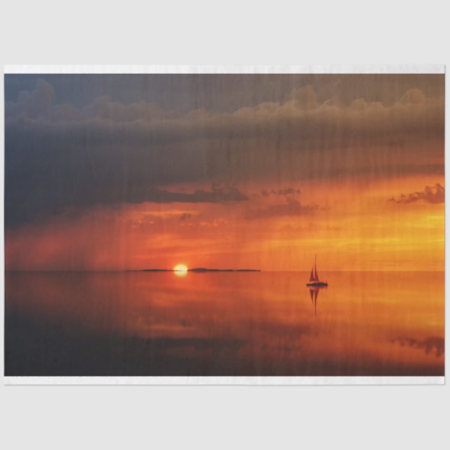 Ocean Red Sunset Sailboat Decoupage Tissue Paper (Front)