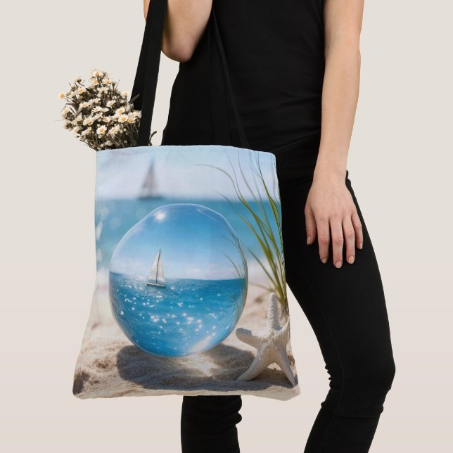 Ocean Reflection in a Lens Ball Tote Bag (Close Up)