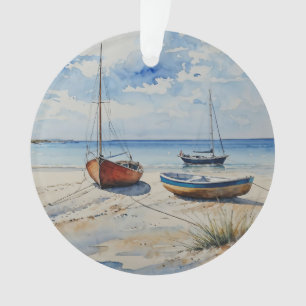 "Ocean Retreat". A Colourful Serene Boat Seascape Ornament