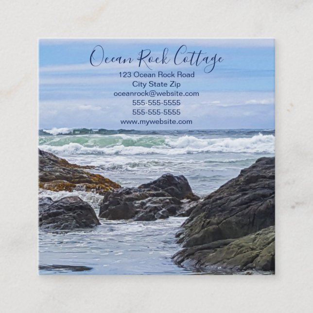 Ocean Rock Beach House Vacation Rental Square Business Card (Front)
