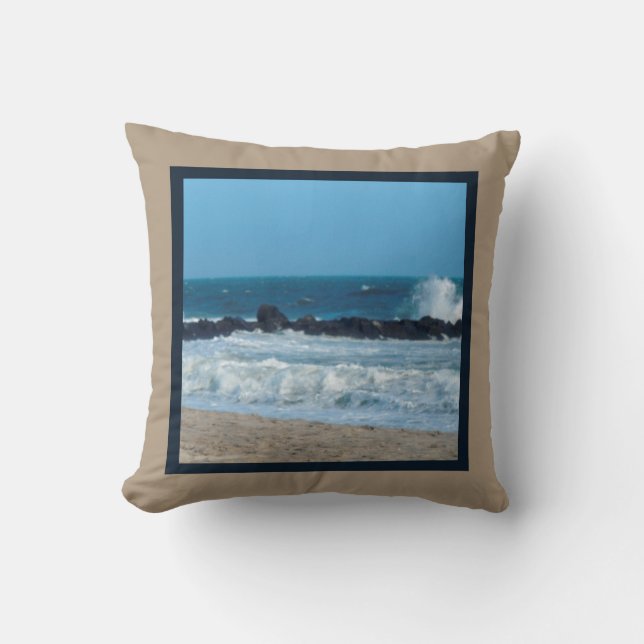 Ocean rocks beach Jersey Shore kitchen towel Cushion (Front)