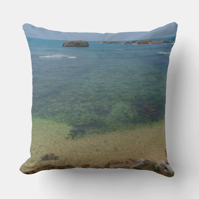 Ocean Rocks Clear Turquoise Coastal Water Cushion (Front)