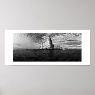 Ocean Rocks Panoramic Black and White Photography Poster