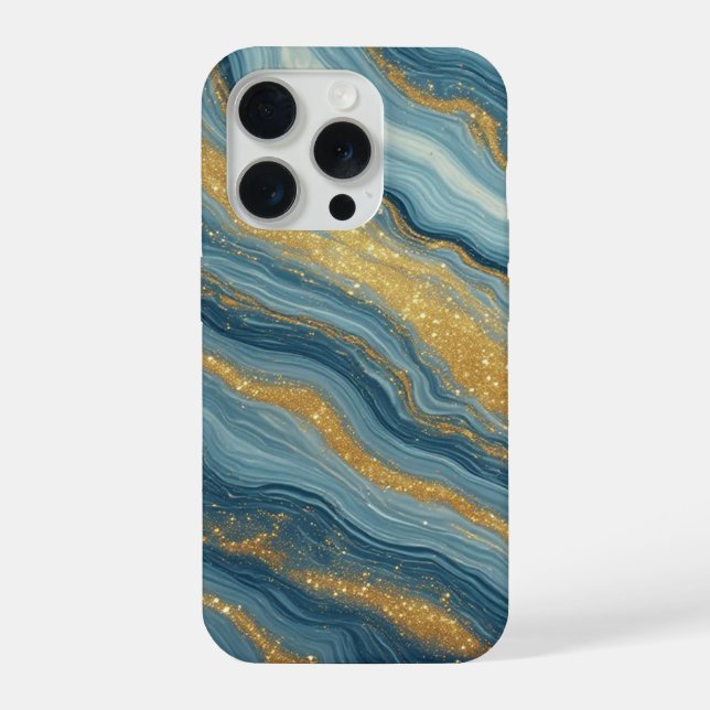 Ocean Royal Marble Glow ✨ Blue Gold Abstract iPhone Case (Back)