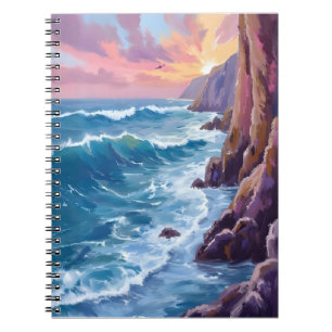 Ocean’s Breath   Rocky Sea Sunset Coast Watercolor Notebook