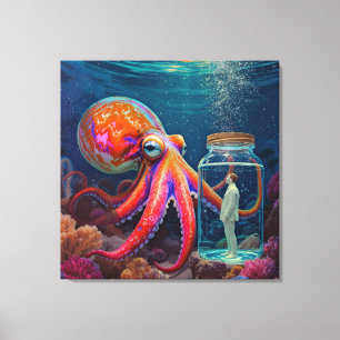 "Ocean’s Silent Captive" – Octopus Portrait Canvas Print