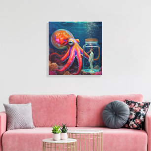 "Ocean’s Silent Captive" – Octopus Portrait Canvas Print