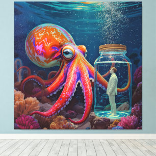 "Ocean’s Silent Captive" – Octopus Portrait Canvas Print