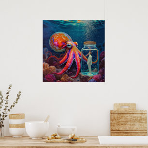 "Ocean’s Silent Captive" – Octopus Portrait Poster