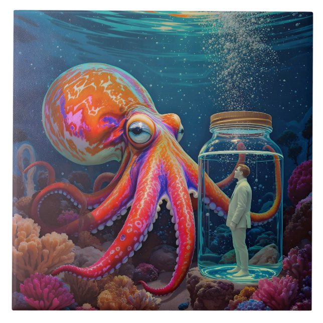 "Ocean’s Silent Captive" – Octopus Portrait Tile (Front)