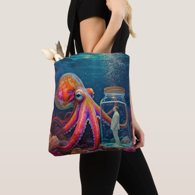 "Ocean’s Silent Captive" – Octopus Portrait Tote Bag (Close Up)