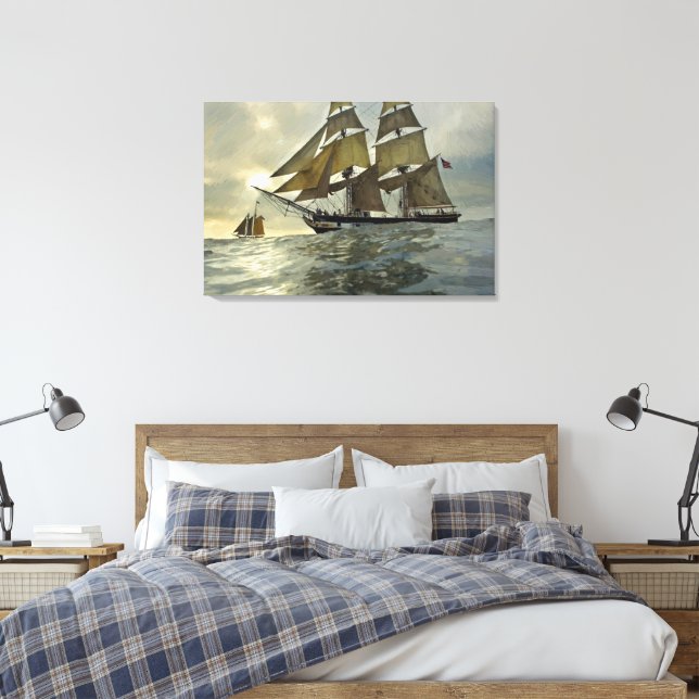 Ocean Sail Boat Oil Painting Print (Insitu(Bedroom))