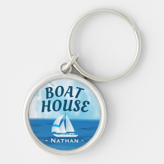 Ocean Sailboat Boat House Keys Personalised Key Ring (Front)
