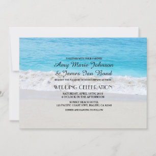 Ocean sand heart beach wedding invitations