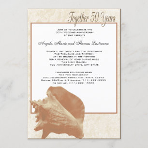 Ocean Sand Seashell 50th Anniversary Invitation
