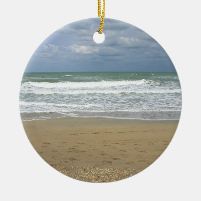 Ocean Sand Sky Faded background Ceramic Tree Decoration (Front)