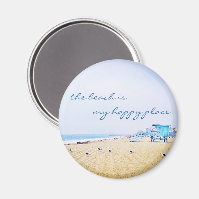 Ocean Sandy Beach Is My Happy Place Quote Script  Magnet (Front/Back)