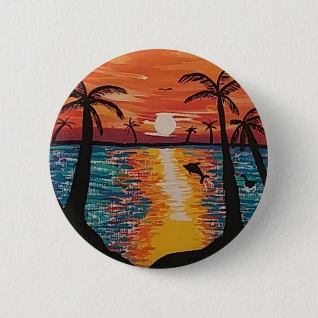 Ocean Scene "Picture Perfect Escape" pin/ 6 Cm Round Badge (Front)