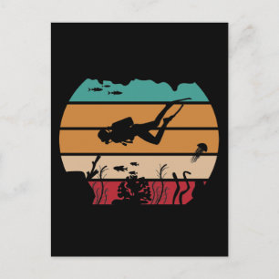 Ocean Scuba Diving Retro Diver Postcard