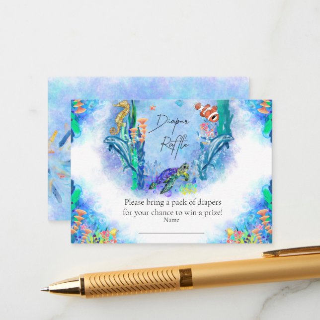 Ocean Sea Animals Baby Diaper Raffle Enclosure Card (Front/Back In Situ)
