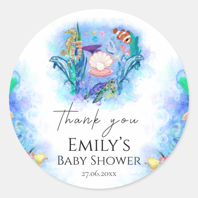 Ocean Sea Animals Colourful Baby Shower Classic Round Sticker (Front)