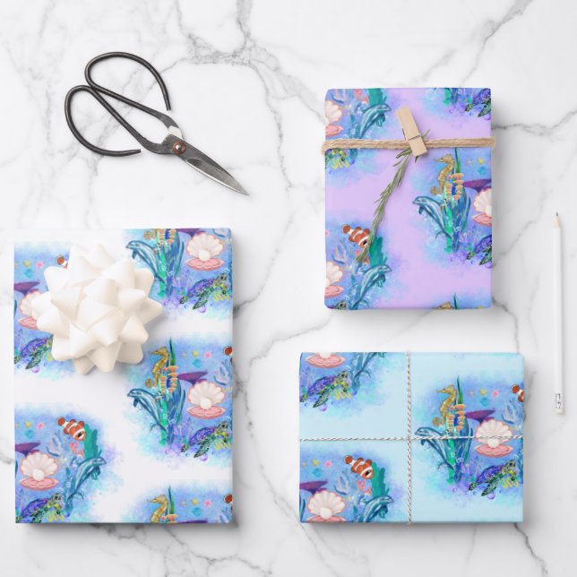 Ocean Sea Animals Party Wrapping Paper Sheet (Front)