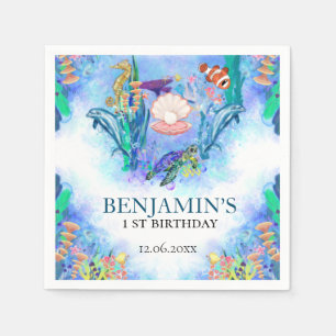 Ocean Sea Animals Wild One Birthday Napkin