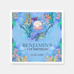 Ocean Sea Animals Wild One Birthday party Napkin