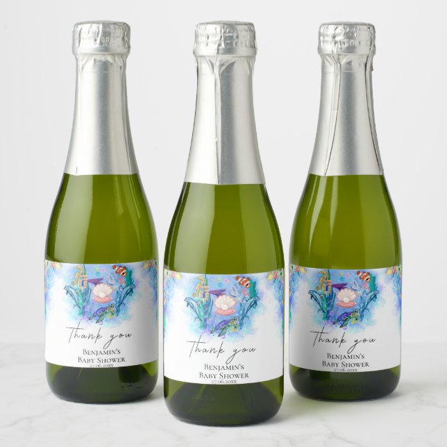 Ocean Sea Baby Animals Colourful Sparkling Wine Label (Bottles)
