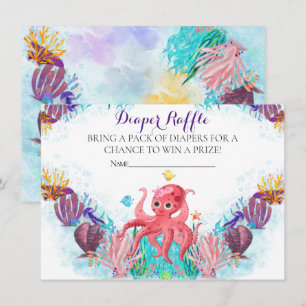 Ocean Sea baby Octopus Diaper Raffle Enclosure Card