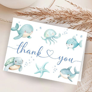 Ocean Sea Baby Shower Blu Fish Thank You Card