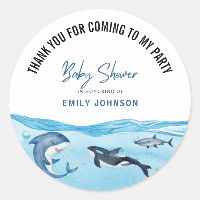 Ocean & Sea Baby Shower Classic Round Sticker (Front)