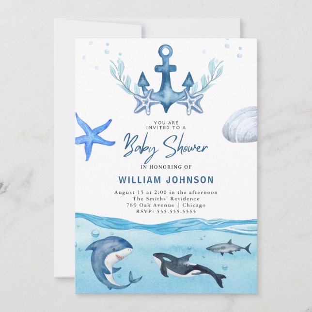 Ocean & Sea Baby Shower Invitation (Front)