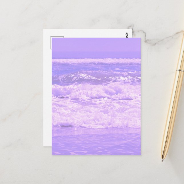 Ocean Sea Beach Purple Waves Water Postcard (Front/Back In Situ)