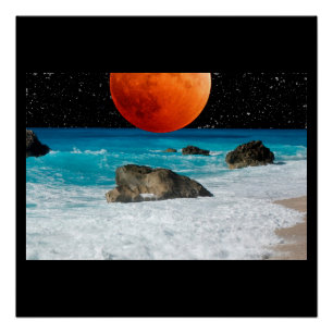 Ocean Sea Beach Rock Sand Moon Stars Personalise Poster