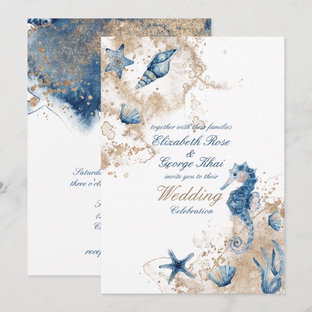 Ocean Sea Beach Seahorse Nautical Wedding Invitation (Front/Back)