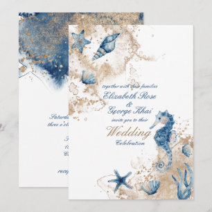 Ocean Sea Beach Seahorse Nautical Wedding Invitation